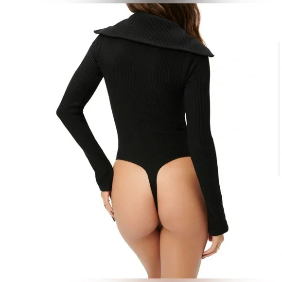 Good American Long Sleeve Funnel Neck Rib Bodysuit - Picture 3 of 11